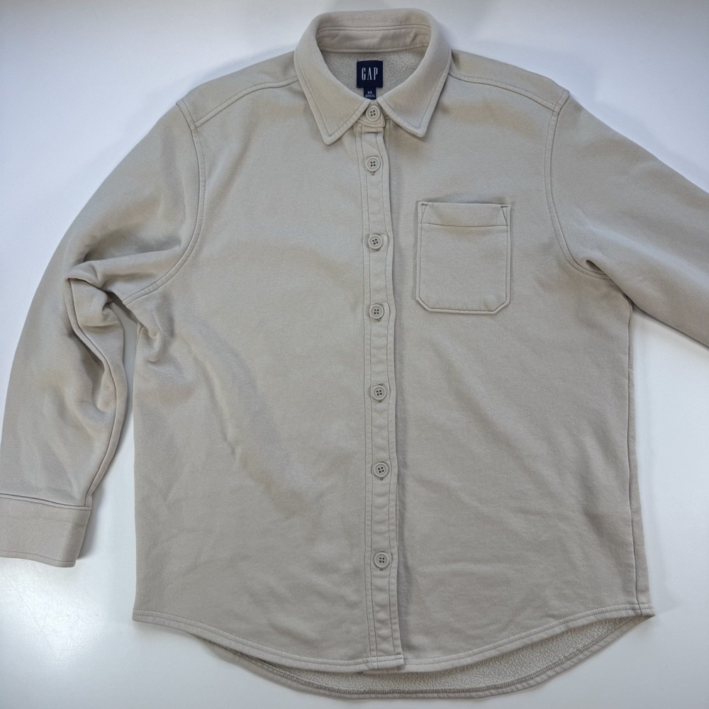 GAP Soft Shirt Jacket Sweatshirt Button Down Womens X-Small Moonstone Beige